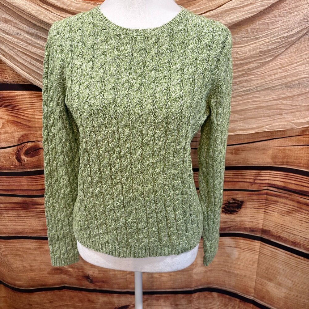 Valerie Stevens 100% Cotton‎ Heavy Green Cable Knit Long Sleeve Sweater Sz PM